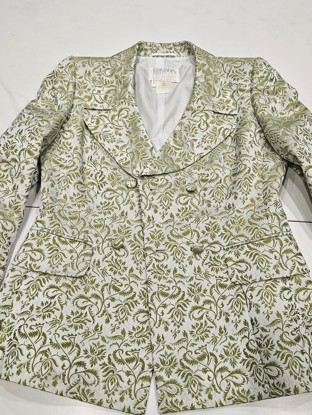 Vintage Escada Conture Olive Green and White Brocade Skirt Set Size 40 - Picture 4 of 9